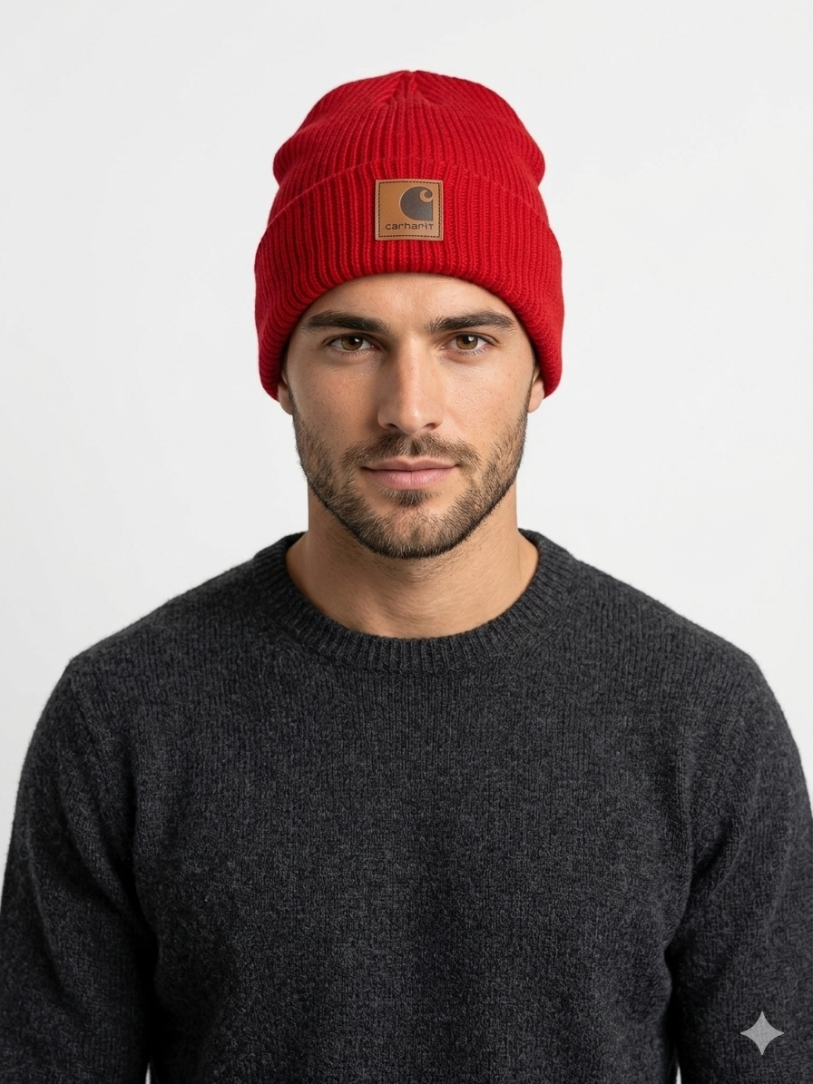 Carhartt WIP Essential Ribbed Knit Beanie with Brown Logo