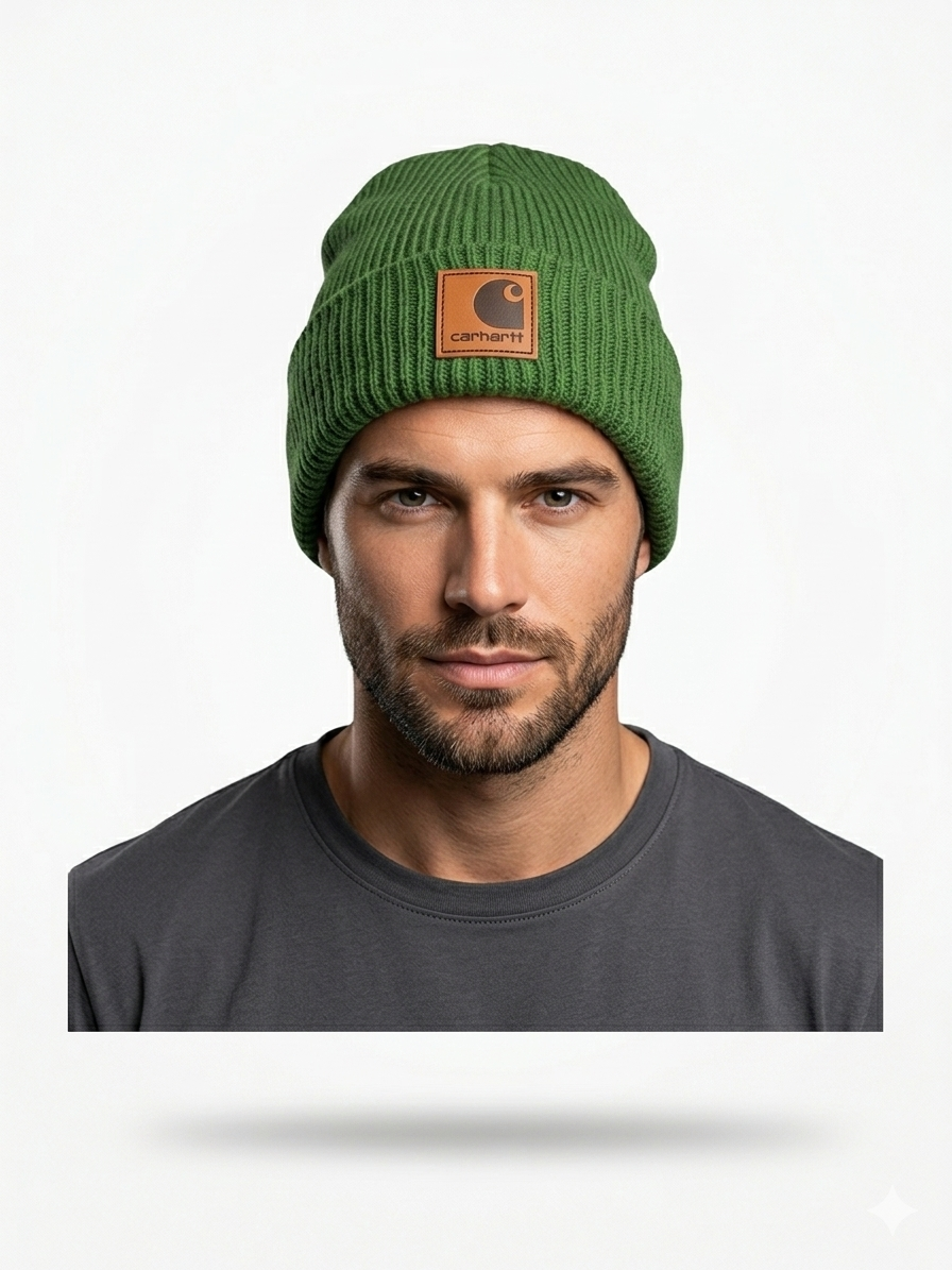 Carhartt WIP Essential Ribbed Knit Beanie with Brown Logo