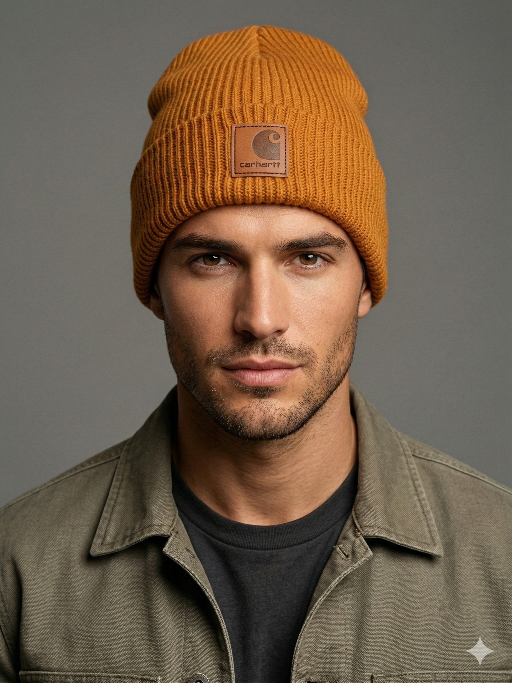 Carhartt WIP Essential Ribbed Knit Beanie with Brown Logo