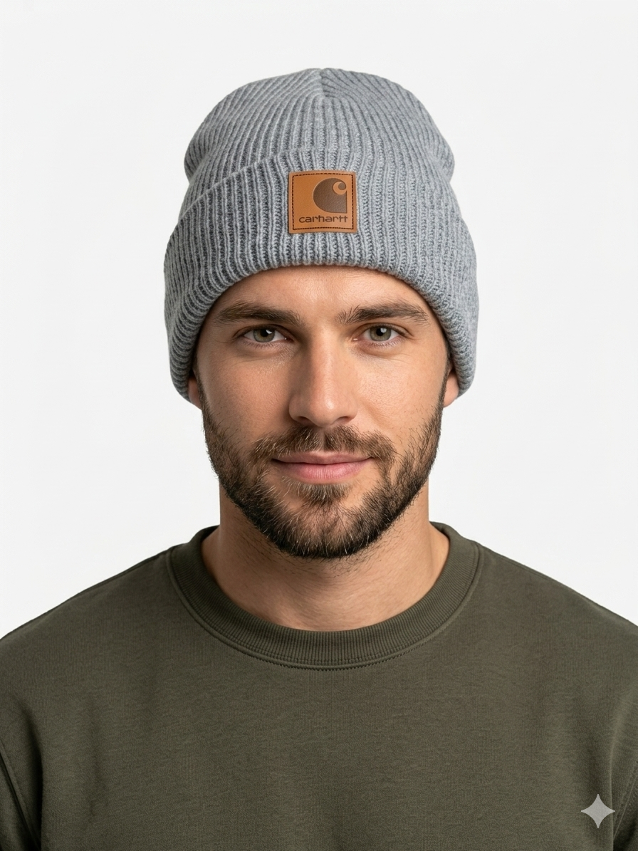 Carhartt WIP Essential Ribbed Knit Beanie with Brown Logo