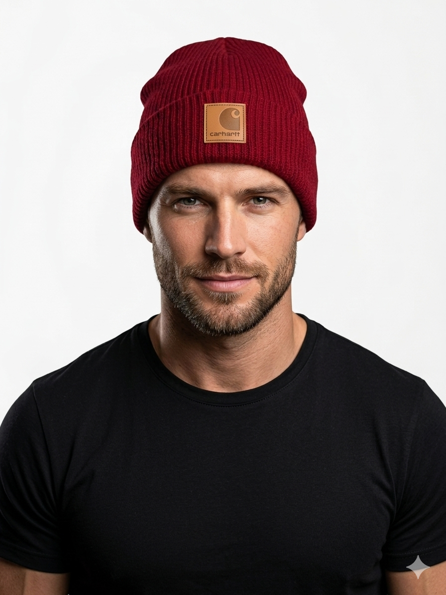 Carhartt WIP Essential Ribbed Knit Beanie with Brown Logo