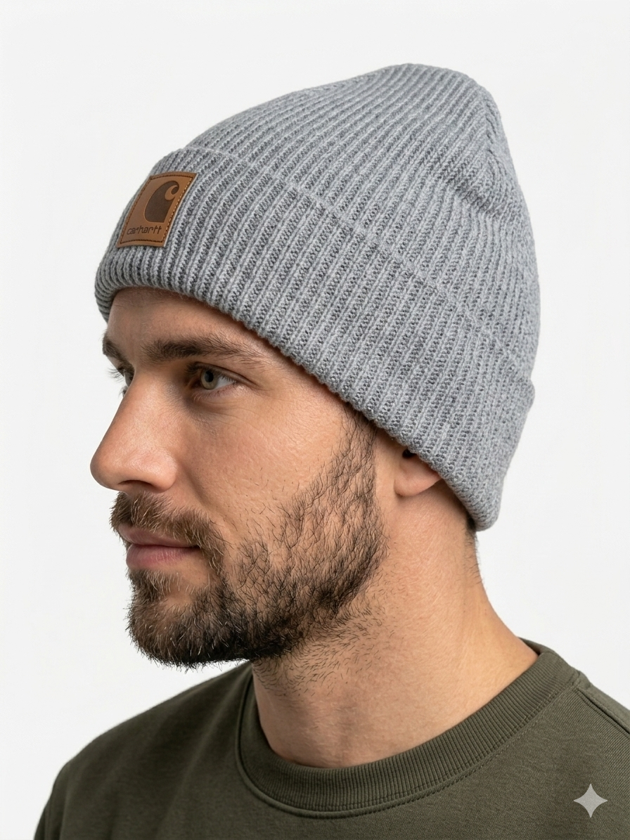 Carhartt WIP Essential Ribbed Knit Beanie with Brown Logo