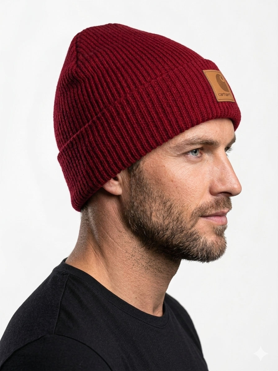 Carhartt WIP Essential Ribbed Knit Beanie with Brown Logo