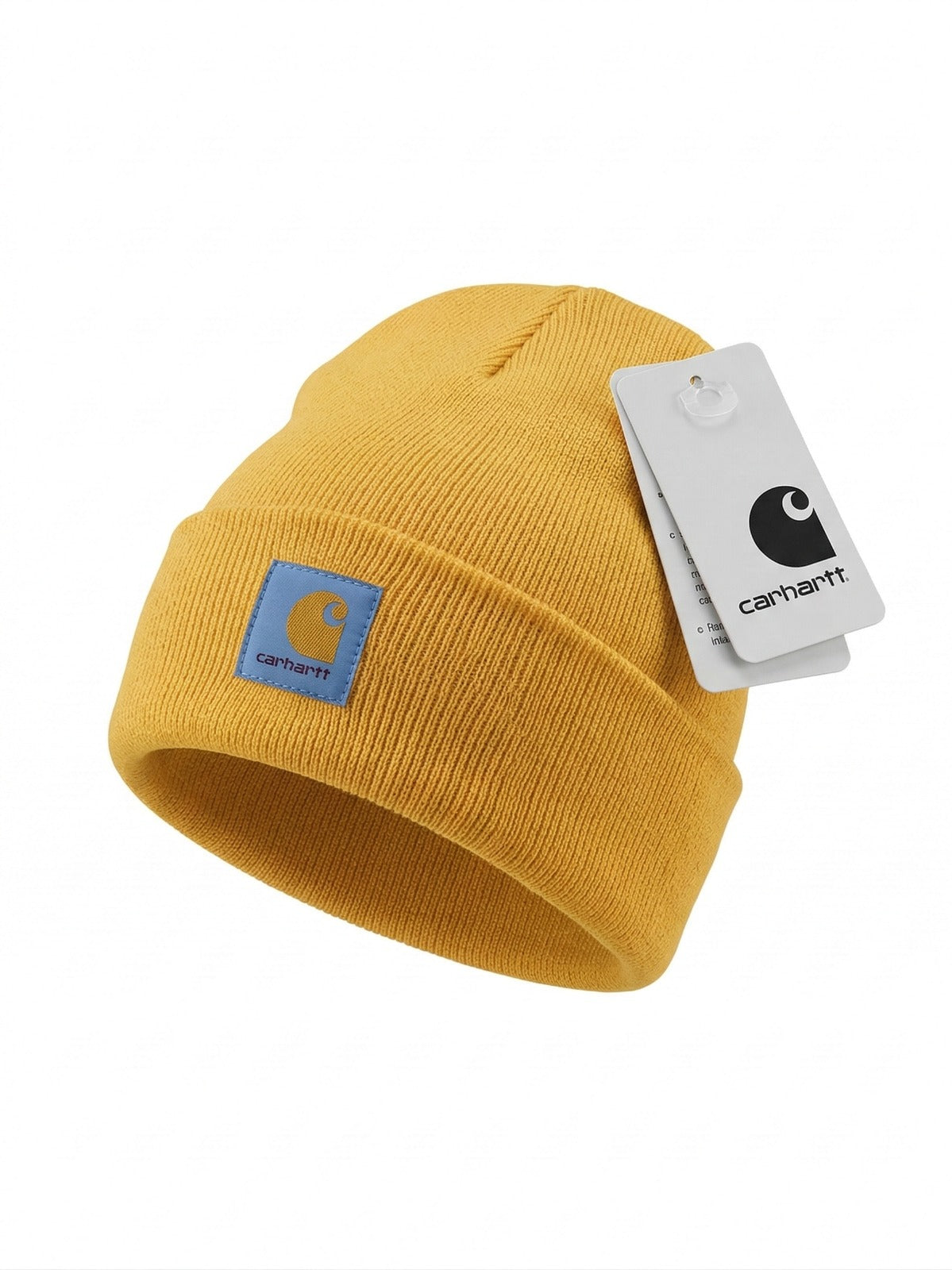 Carhartt Knit Mustard Yellow Beanie with Grey Logo
