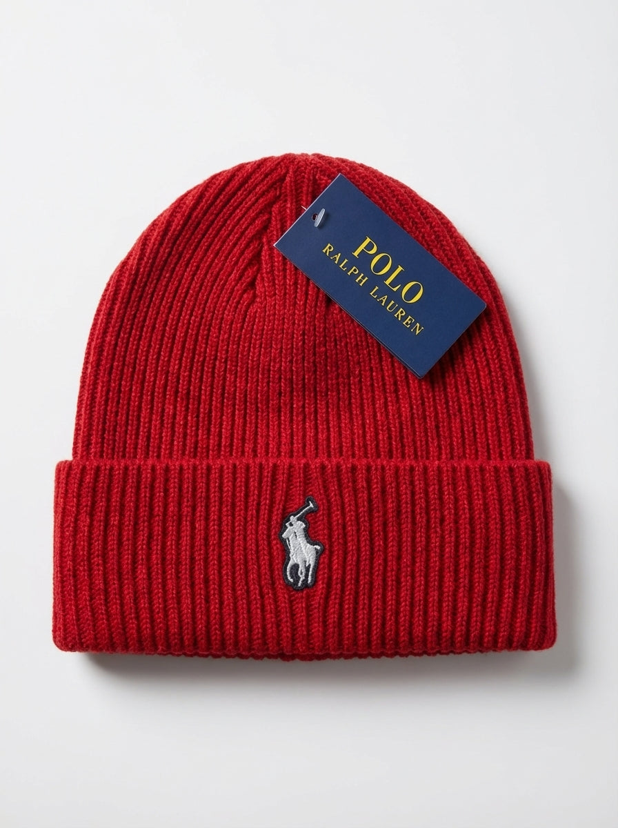Polo Ralph Lauren Signature Pony Ribbed Beanie with White Logo