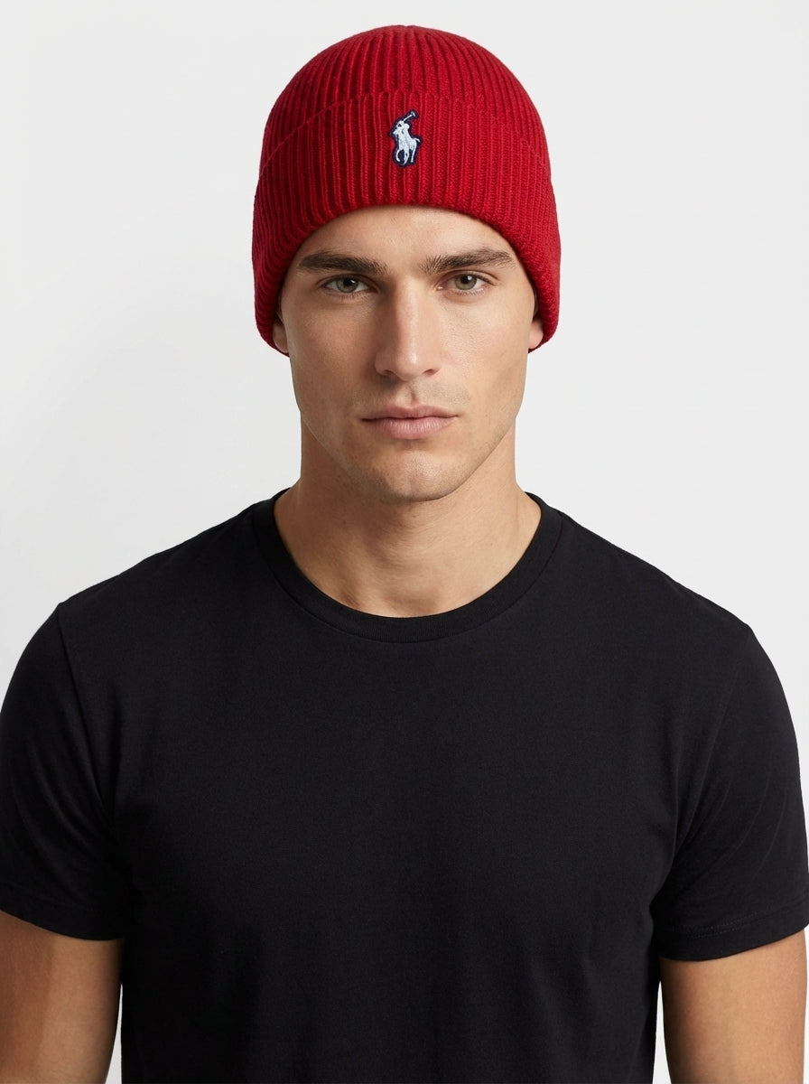 Polo Ralph Lauren Signature Pony Ribbed Beanie with White Logo