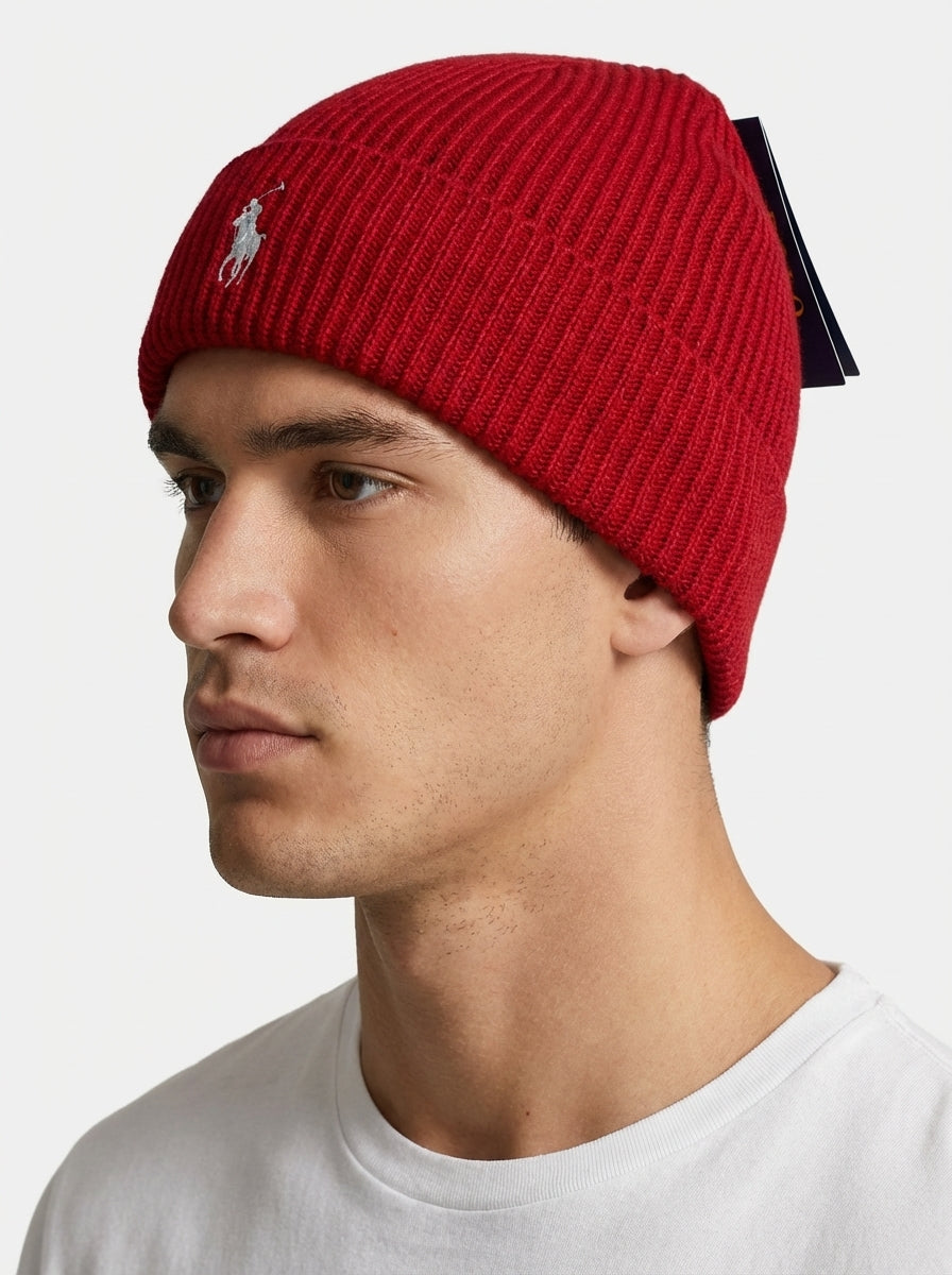 Polo Ralph Lauren Signature Pony Ribbed Beanie with White Logo