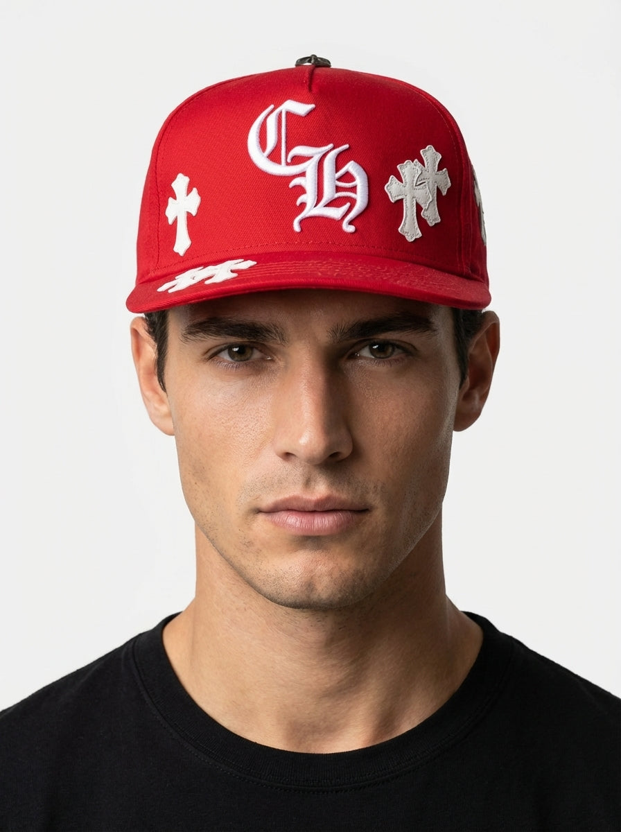 Chrome Hearts Red Cemetery Cross Trucker Hat