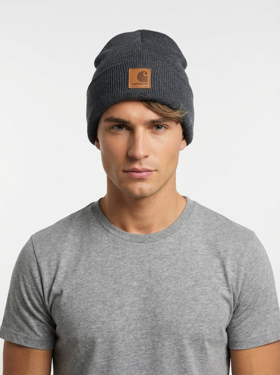 Carhartt WIP Essential Ribbed Knit Beanie with Brown Logo