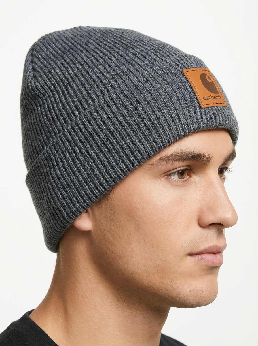 Carhartt WIP Essential Ribbed Knit Beanie with Brown Logo