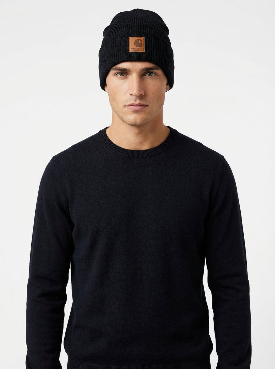 Carhartt WIP Essential Ribbed Knit Beanie with Brown Logo