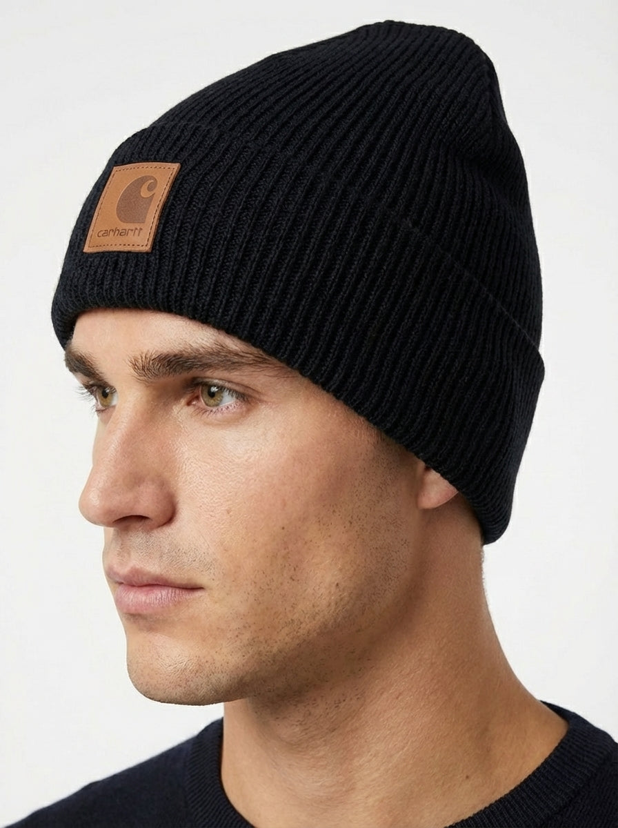 Carhartt WIP Essential Ribbed Knit Beanie with Brown Logo
