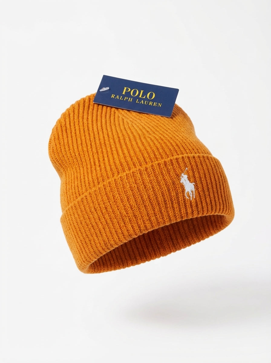 Polo Ralph Lauren Signature Pony Ribbed Beanie with White Logo