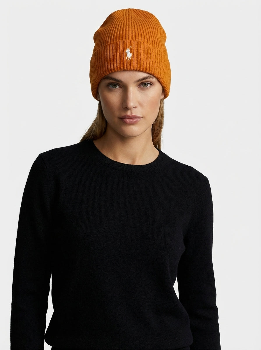 Polo Ralph Lauren Signature Pony Ribbed Beanie with White Logo