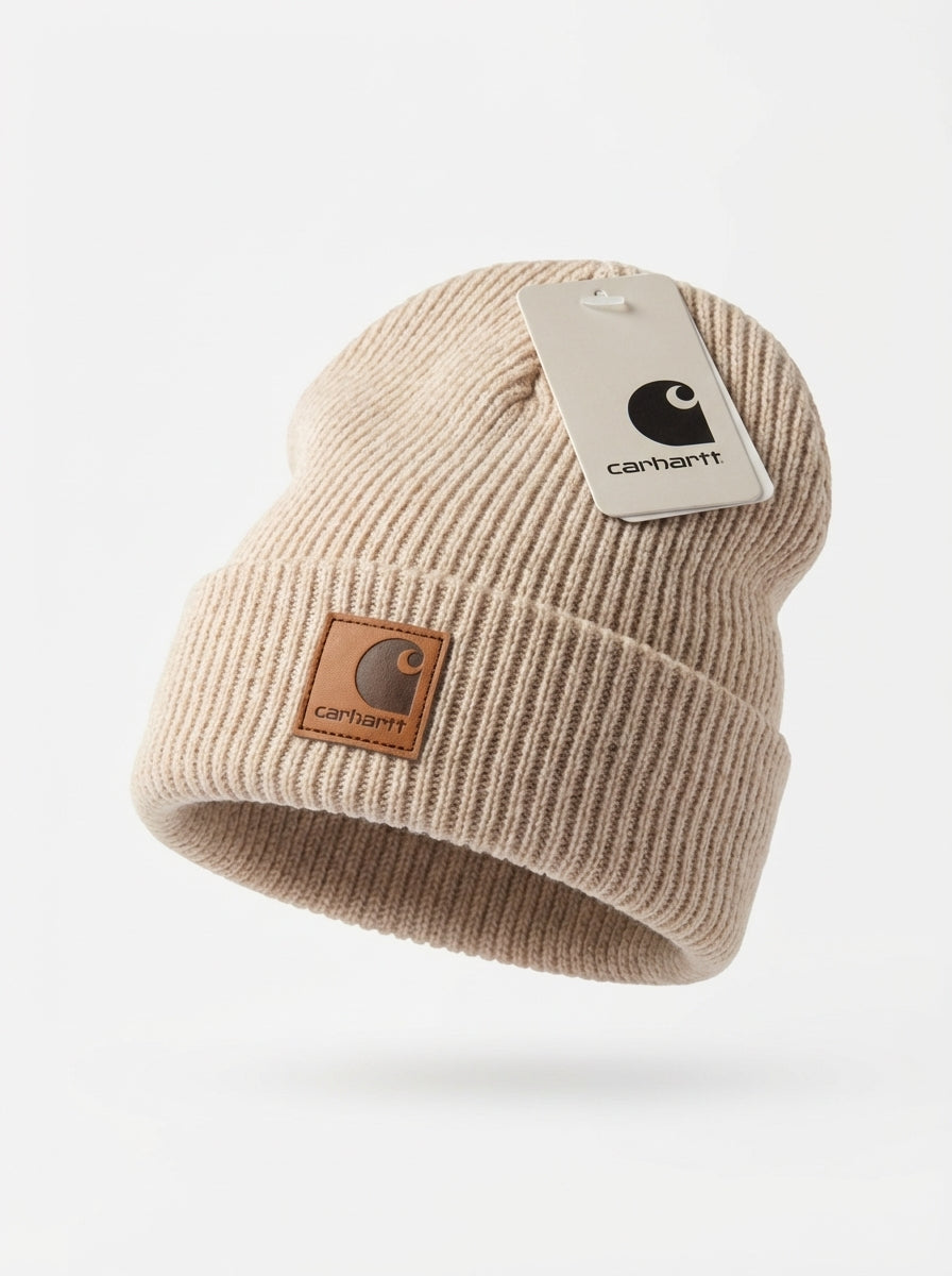 Carhartt WIP Essential Ribbed Knit Beanie with Brown Logo