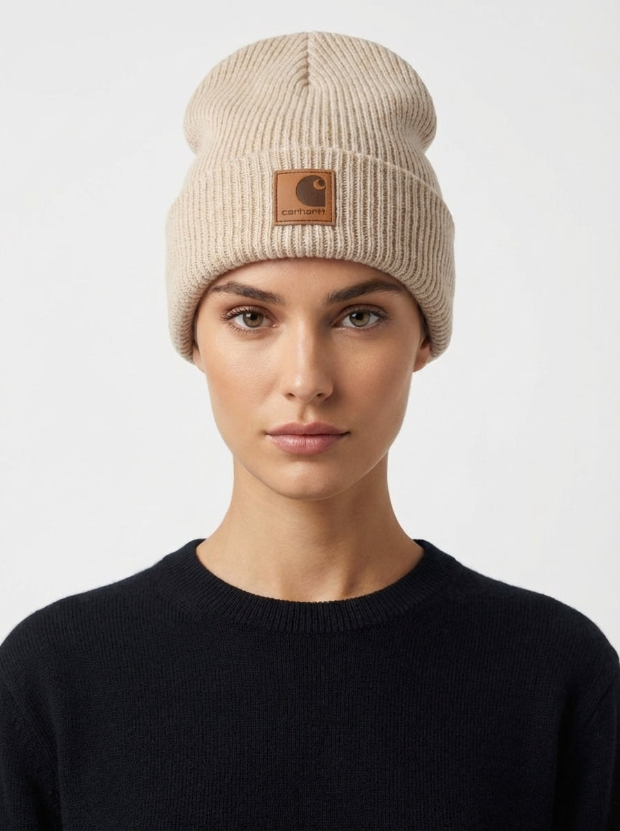 Carhartt WIP Essential Ribbed Knit Beanie with Brown Logo