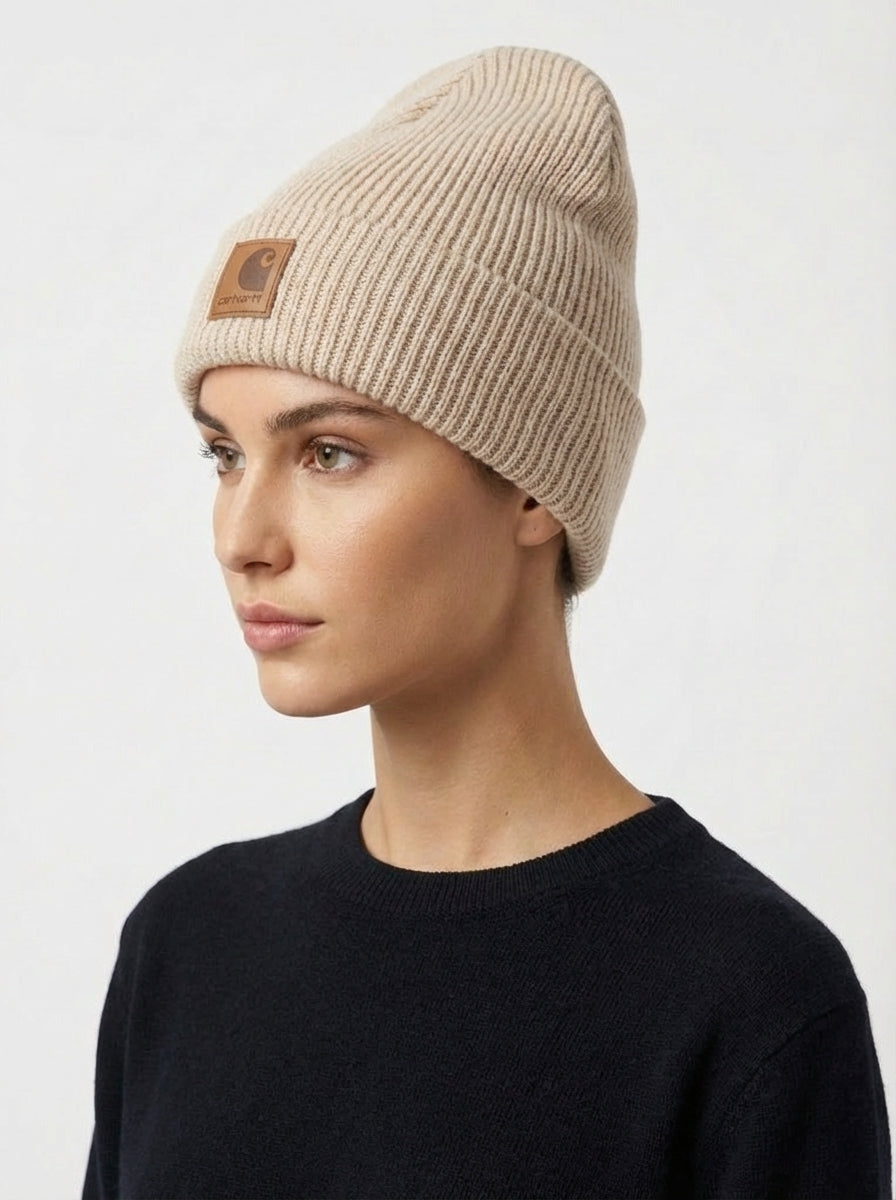 Carhartt WIP Essential Ribbed Knit Beanie with Brown Logo