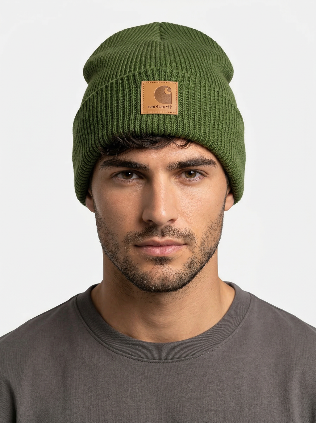 Carhartt WIP Essential Ribbed Knit Beanie with Brown Logo