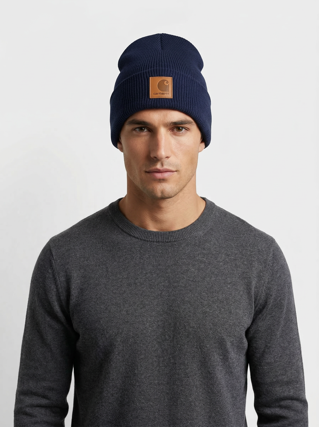 Carhartt WIP Essential Ribbed Knit Beanie with Brown Logo