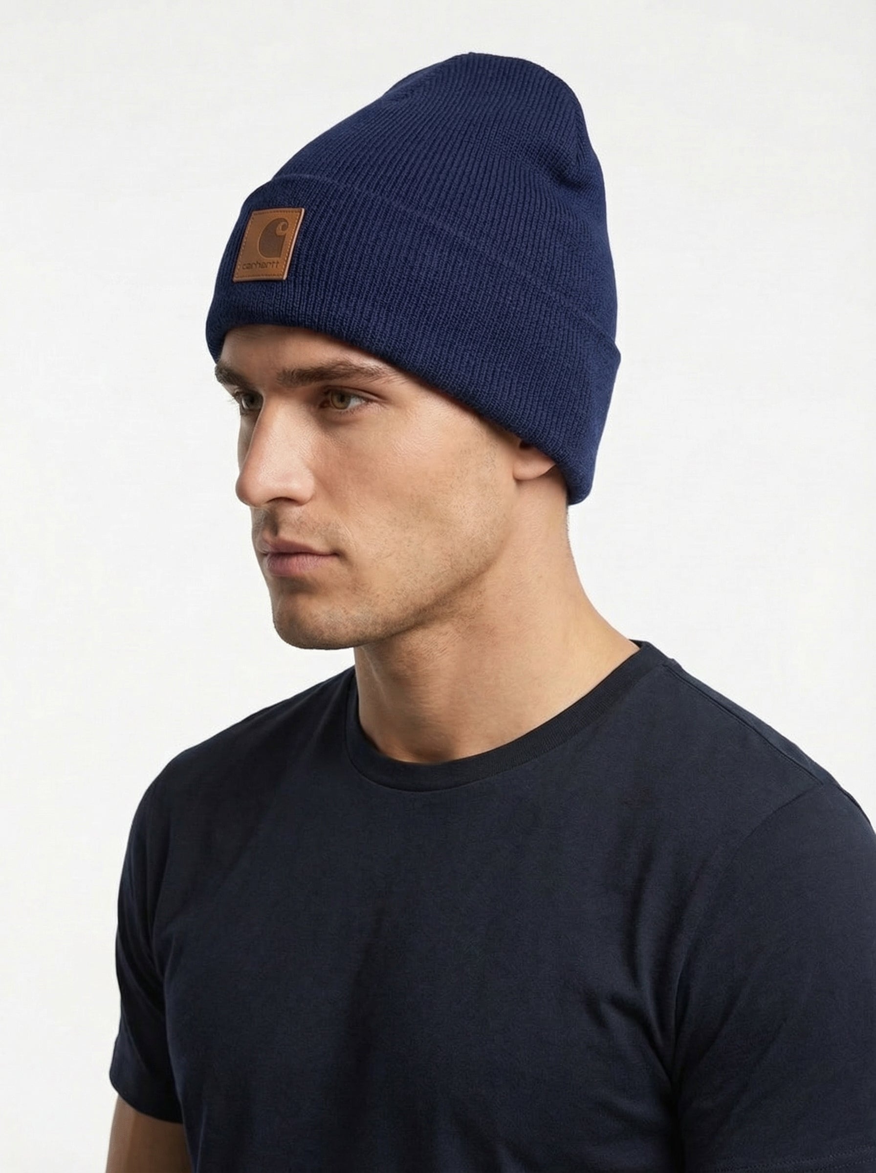 Carhartt WIP Essential Ribbed Knit Beanie with Brown Logo