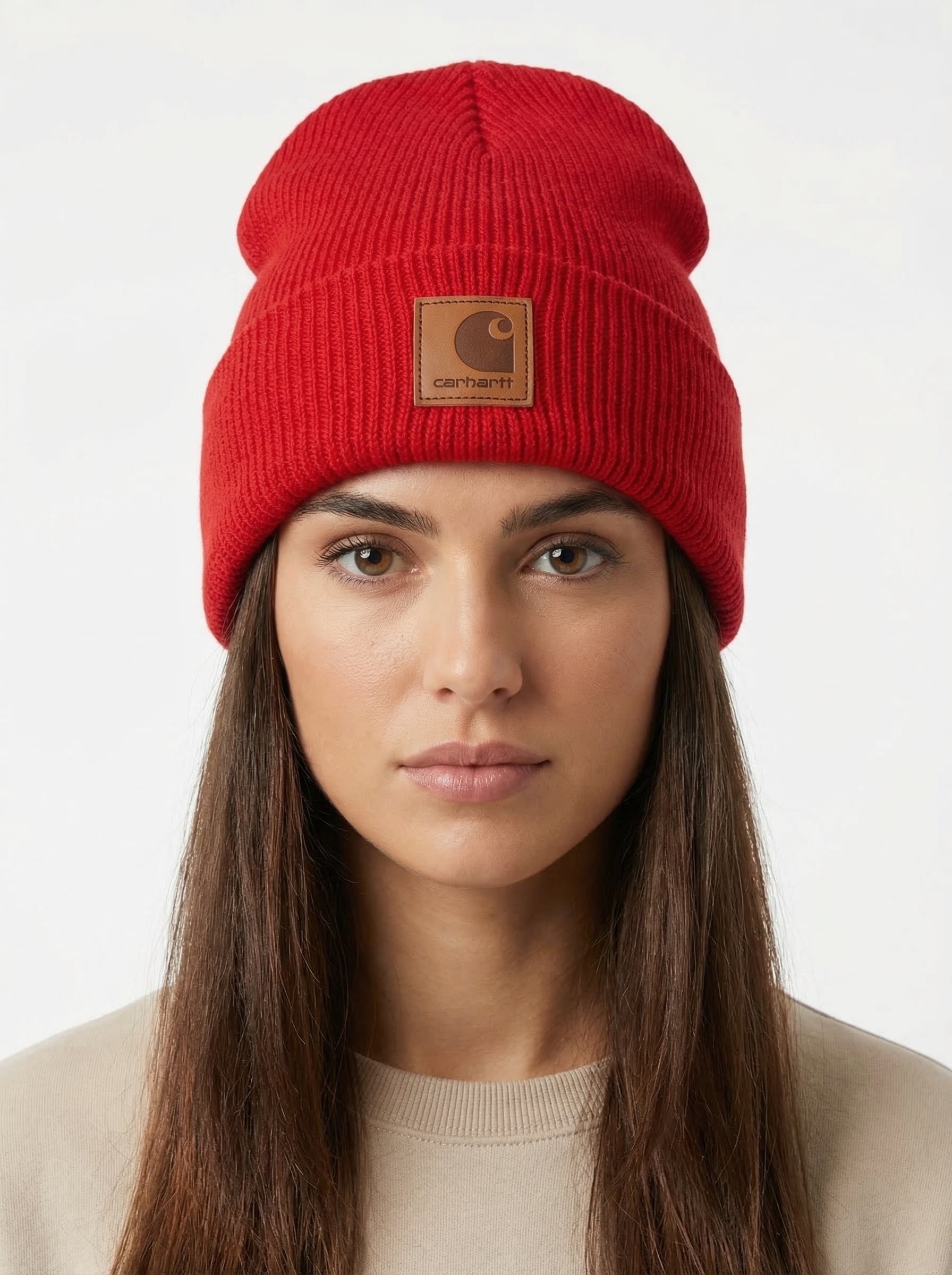 Carhartt WIP Essential Ribbed Knit Beanie with Brown Logo