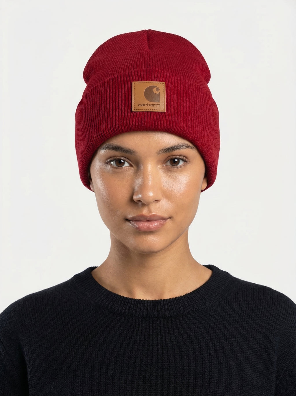 Carhartt WIP Essential Ribbed Knit Beanie with Brown Logo