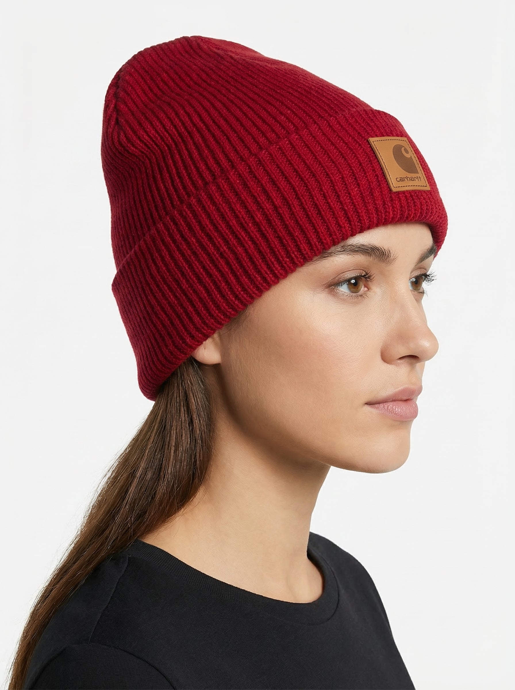 Carhartt WIP Essential Ribbed Knit Beanie with Brown Logo