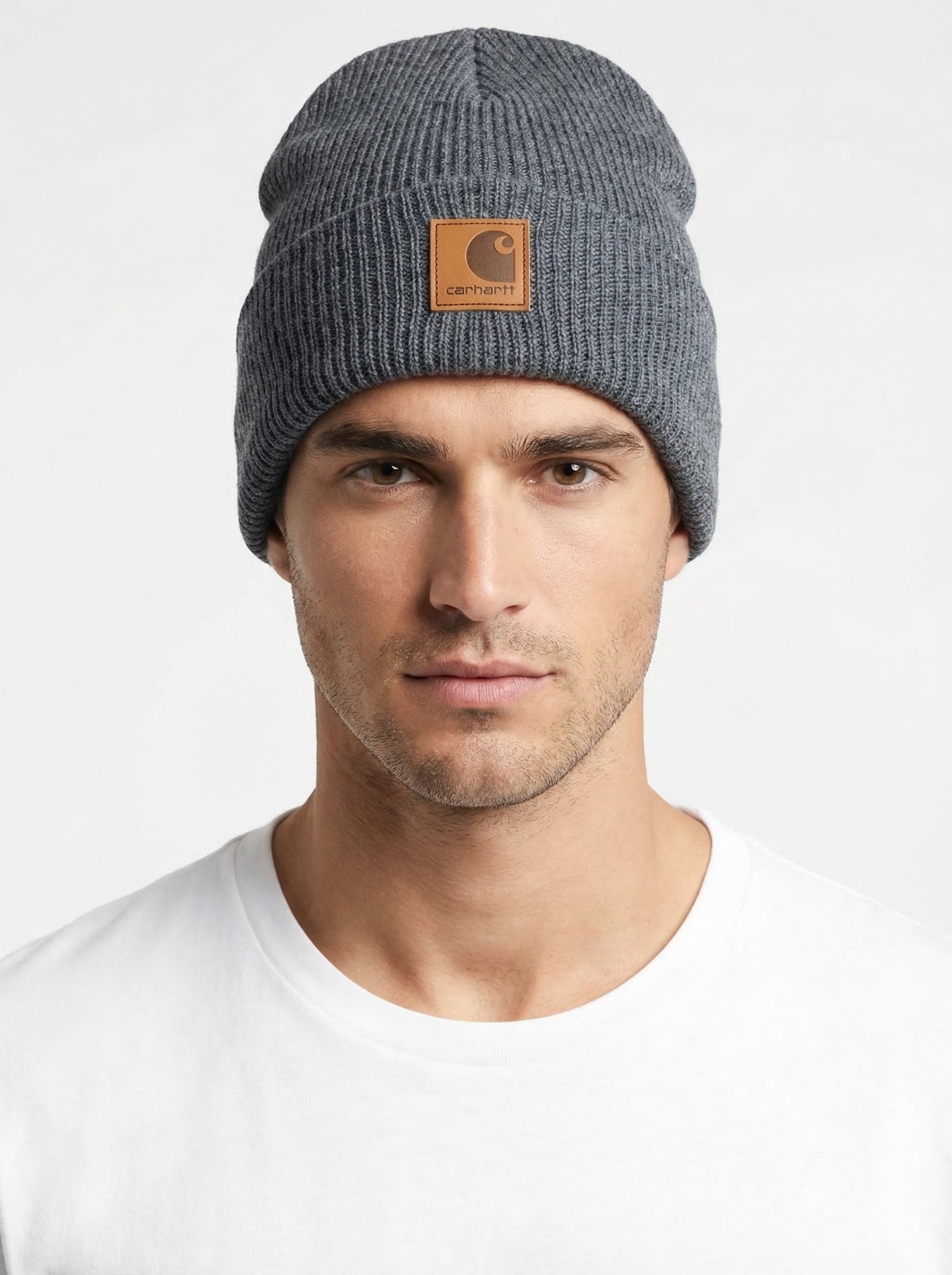 Carhartt WIP Essential Ribbed Knit Beanie with Brown Logo
