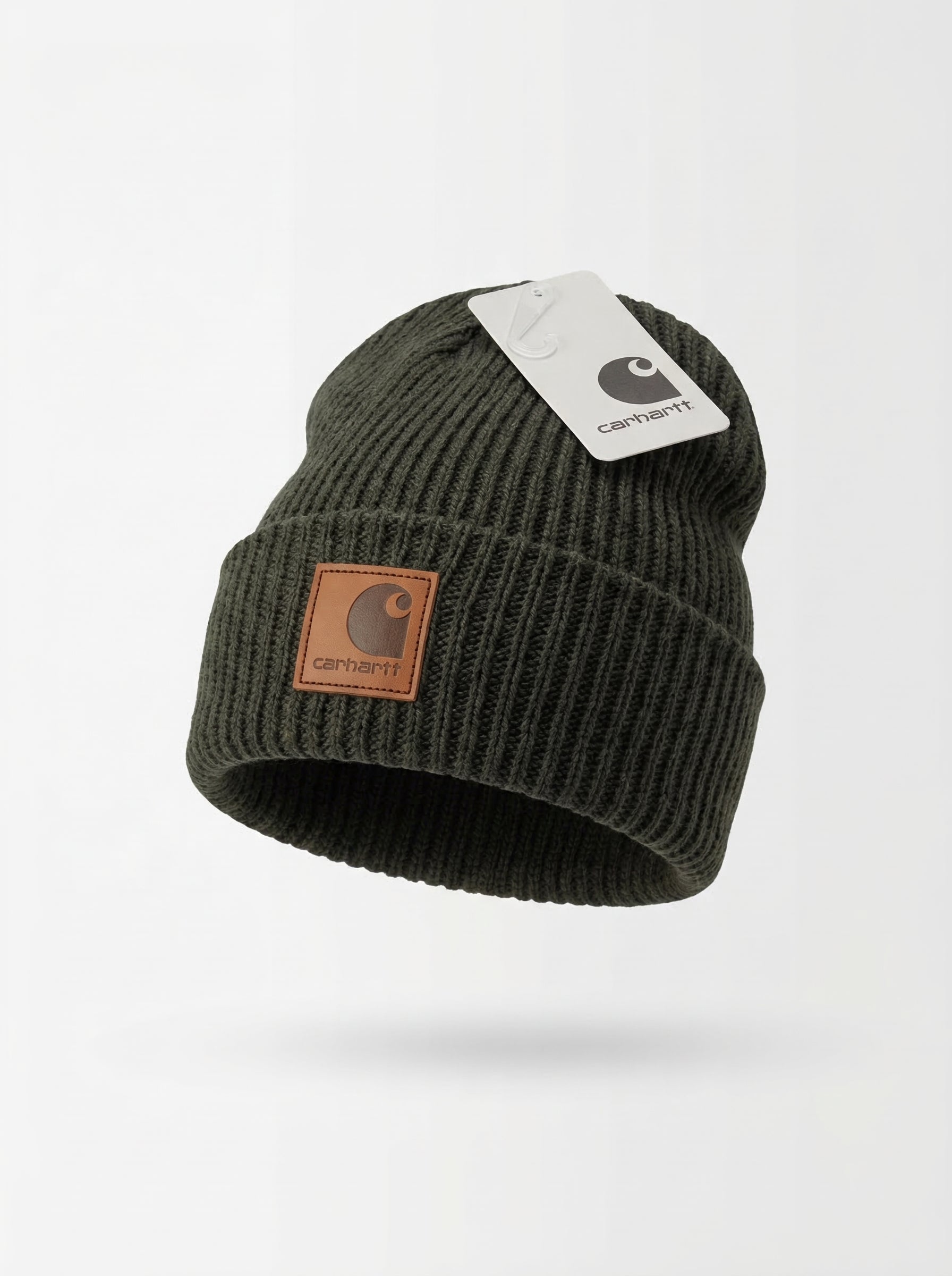 Carhartt WIP Essential Ribbed Knit Beanie with Brown Logo