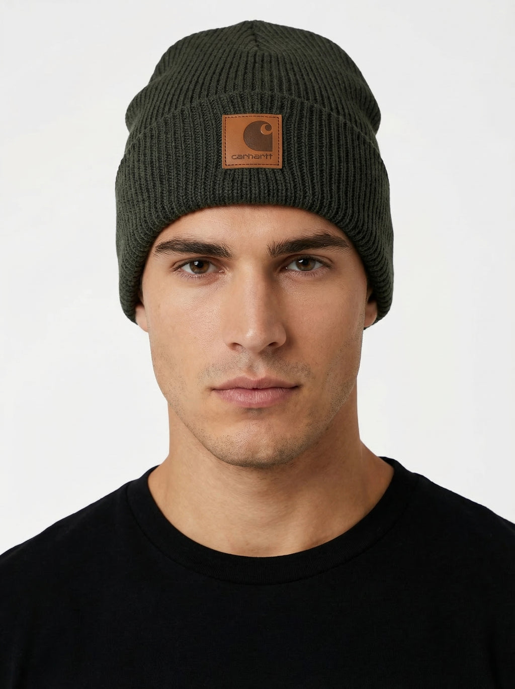 Carhartt WIP Essential Ribbed Knit Beanie with Brown Logo