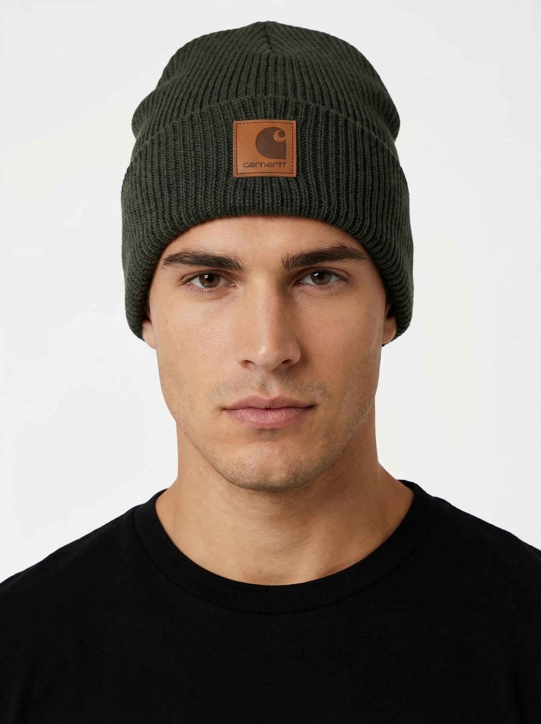 Carhartt WIP Essential Ribbed Knit Beanie with Brown Logo