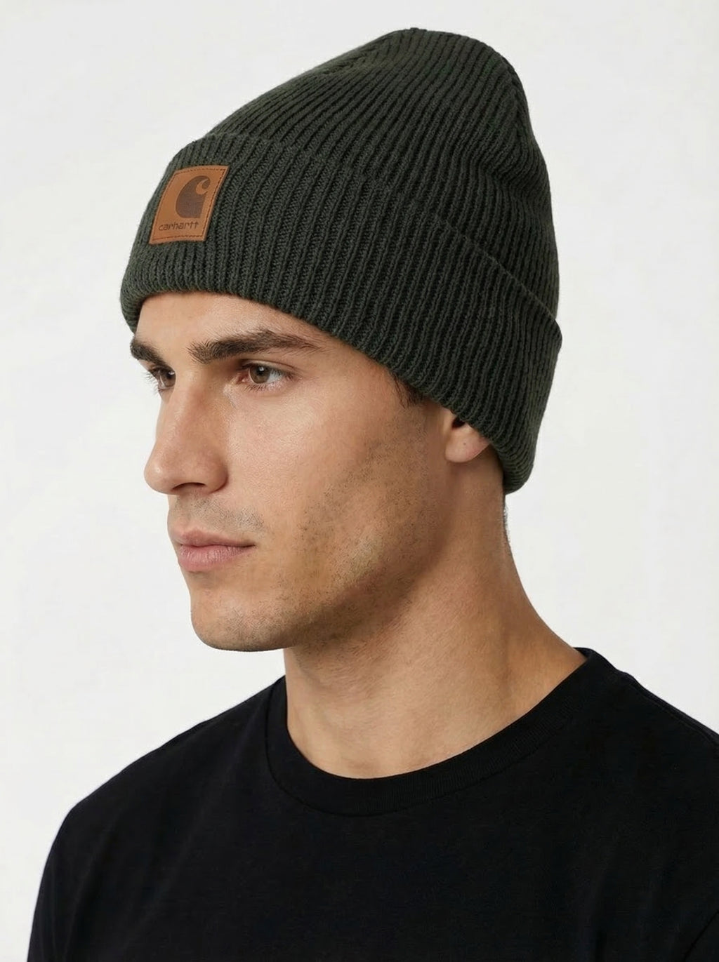 Carhartt WIP Essential Ribbed Knit Beanie with Brown Logo