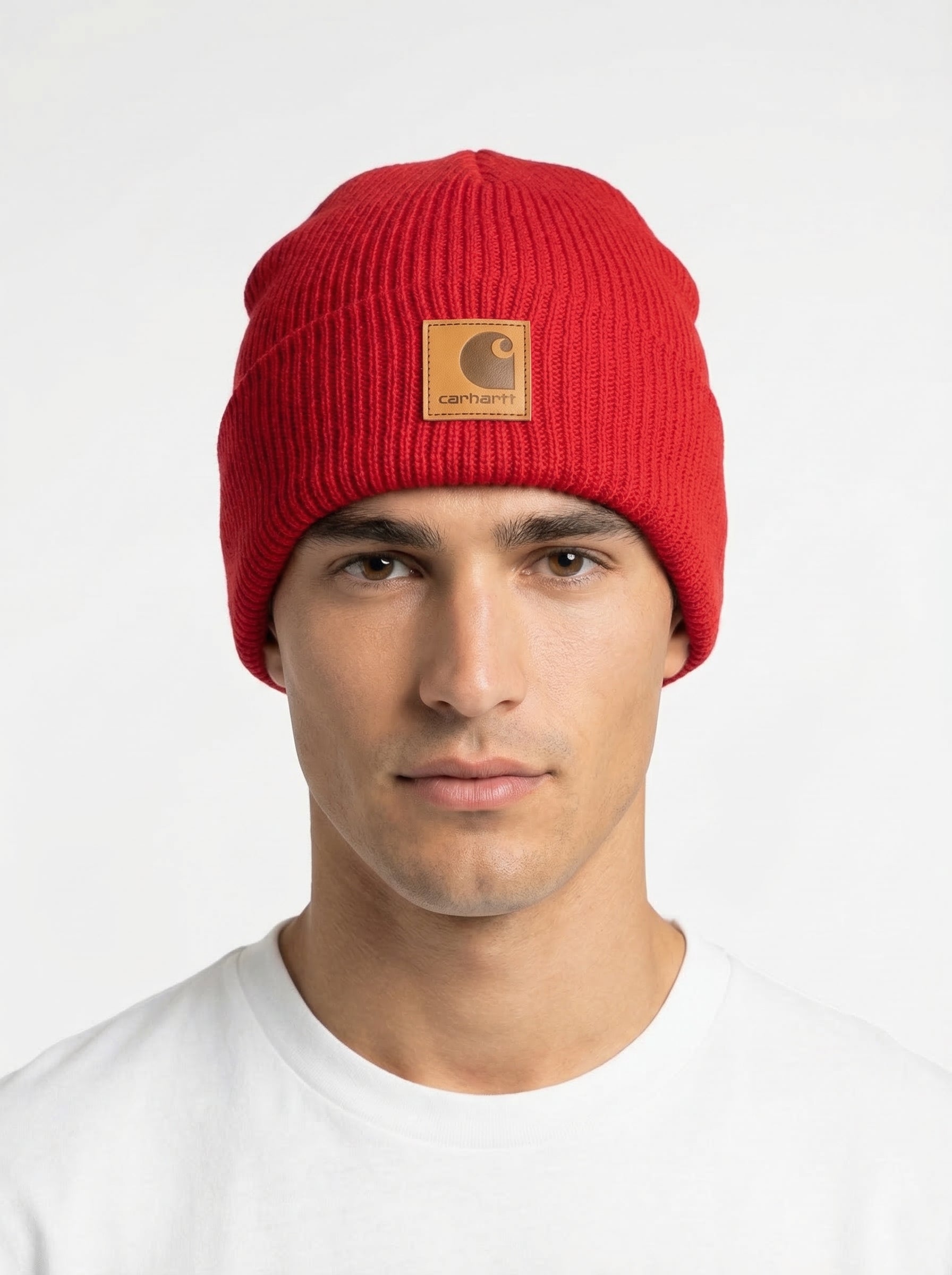 Carhartt WIP Essential Ribbed Knit Beanie with Brown Logo