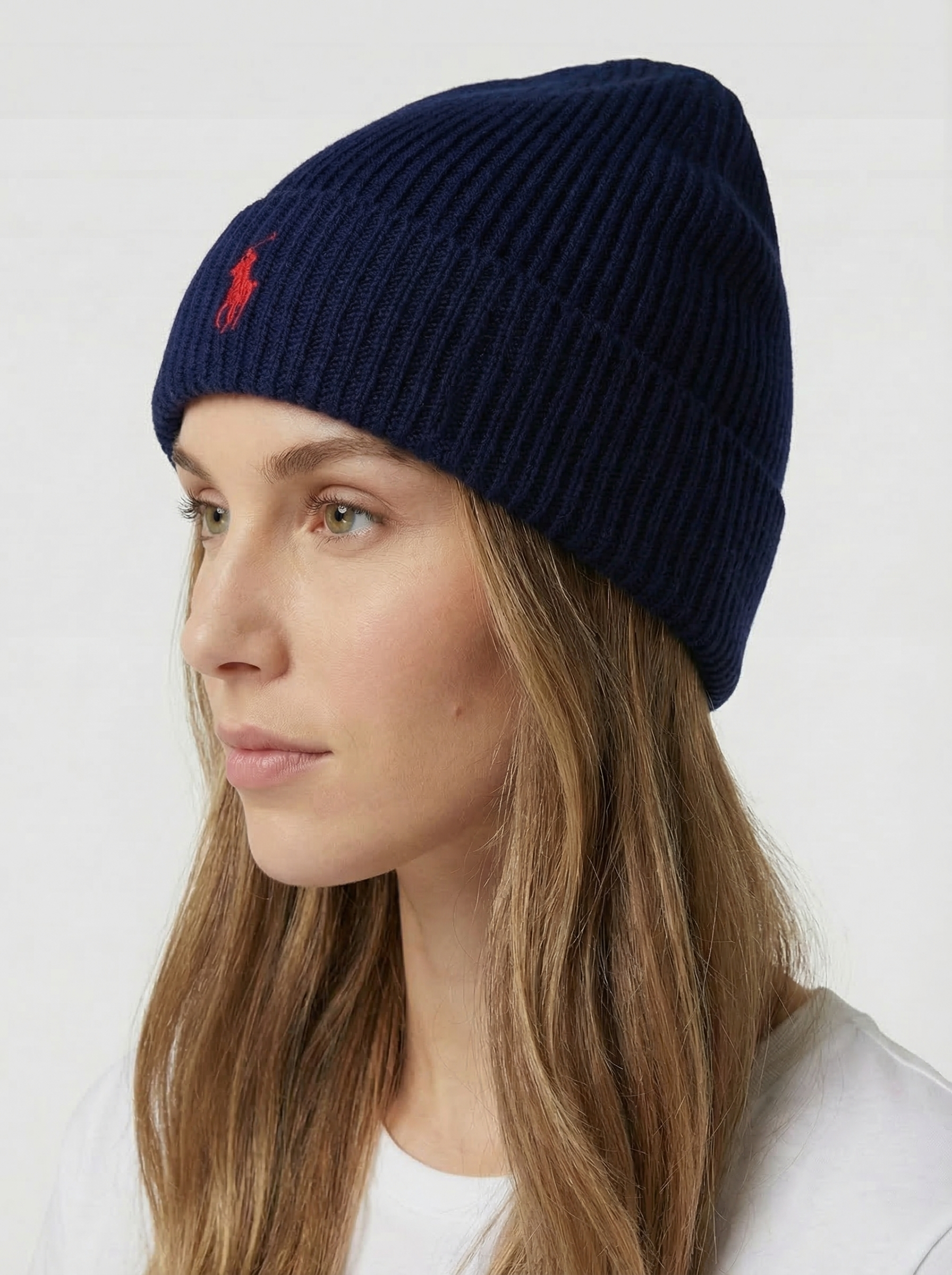 Polo Ralph Lauren Signature Pony Ribbed Beanie with Red Logo