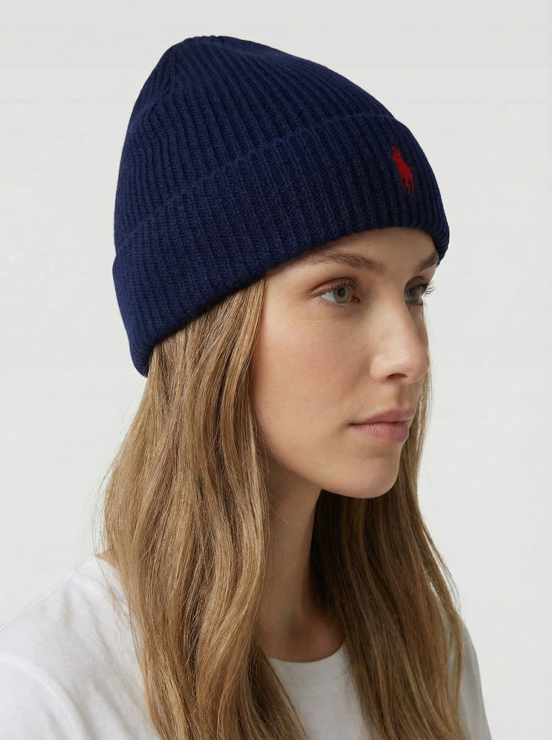 Polo Ralph Lauren Signature Pony Ribbed Beanie with Red Logo
