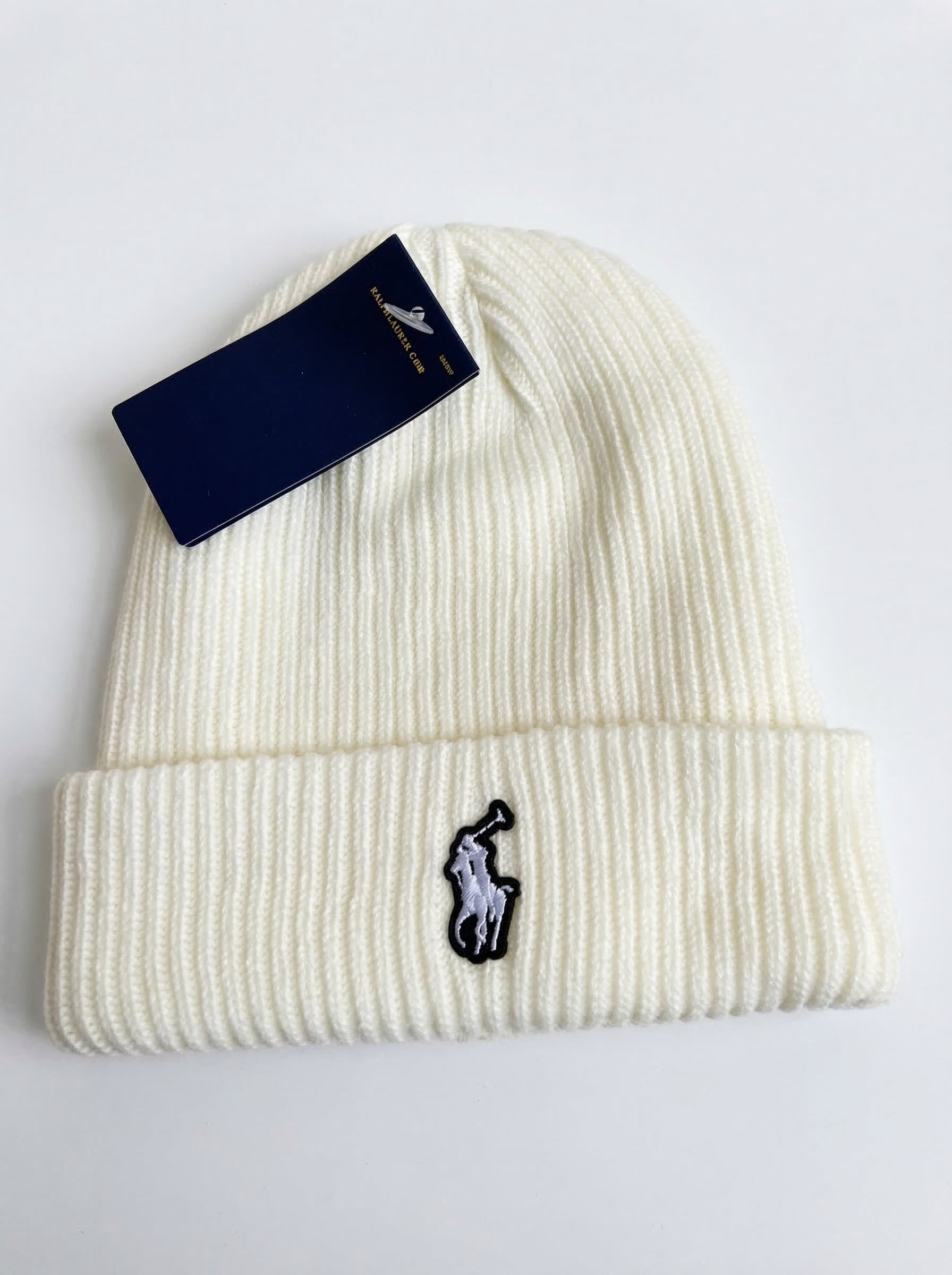 Polo Ralph Lauren Signature Pony Ribbed Beanie with White Logo
