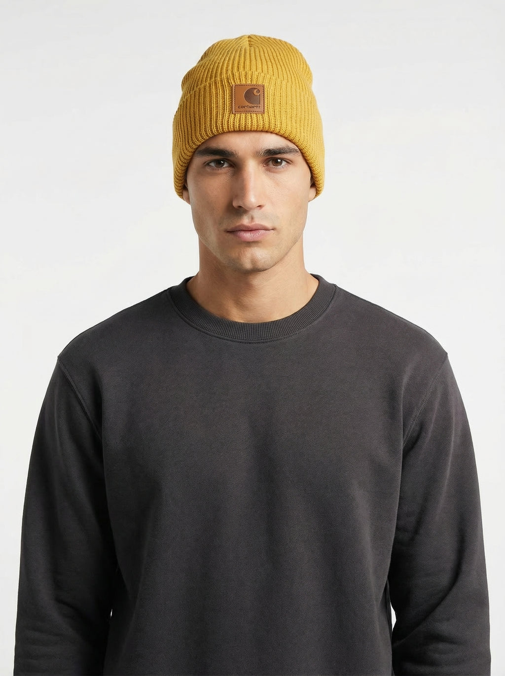Carhartt WIP Essential Ribbed Knit Beanie with Brown Logo