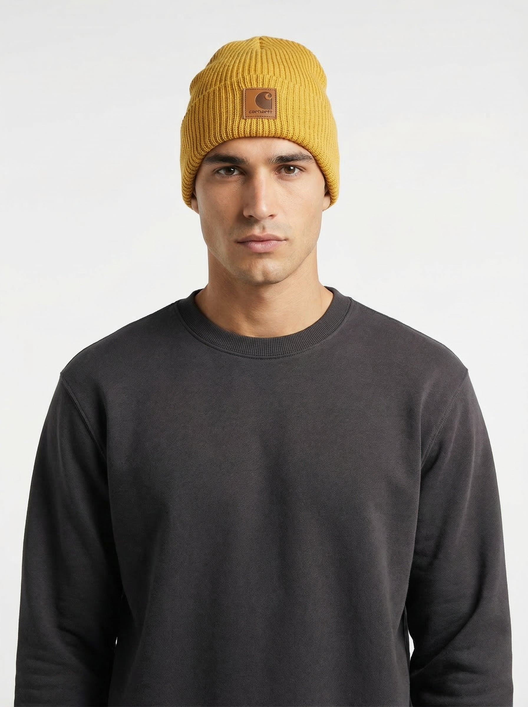 Carhartt WIP Essential Ribbed Knit Beanie with Brown Logo