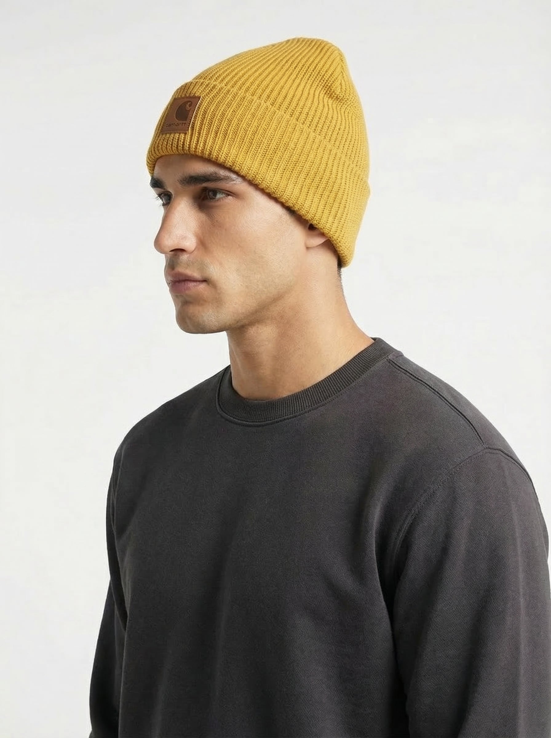 Carhartt WIP Essential Ribbed Knit Beanie with Brown Logo