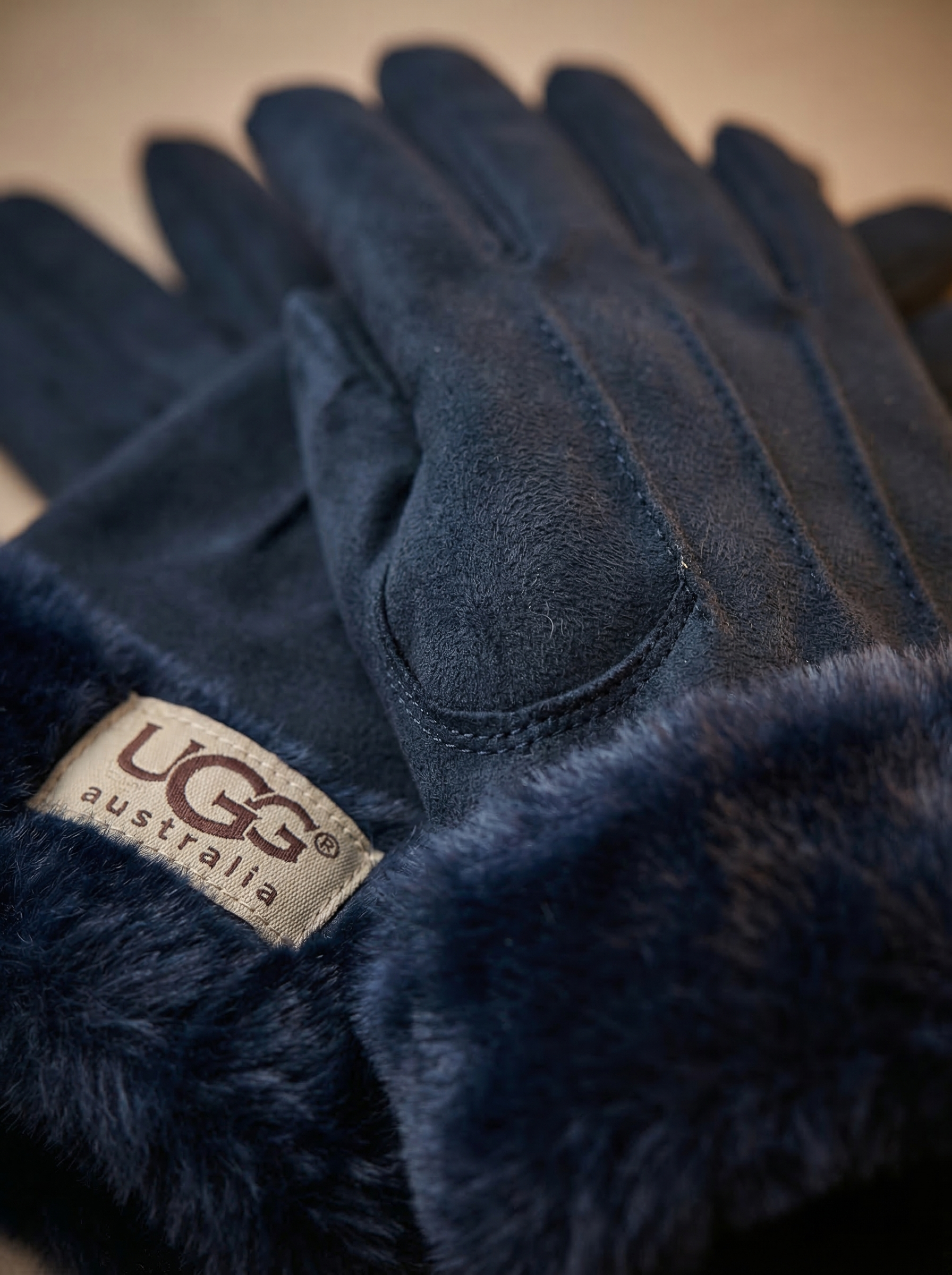 UGG Australia Women's Suede Gloves with Faux Fur Trim