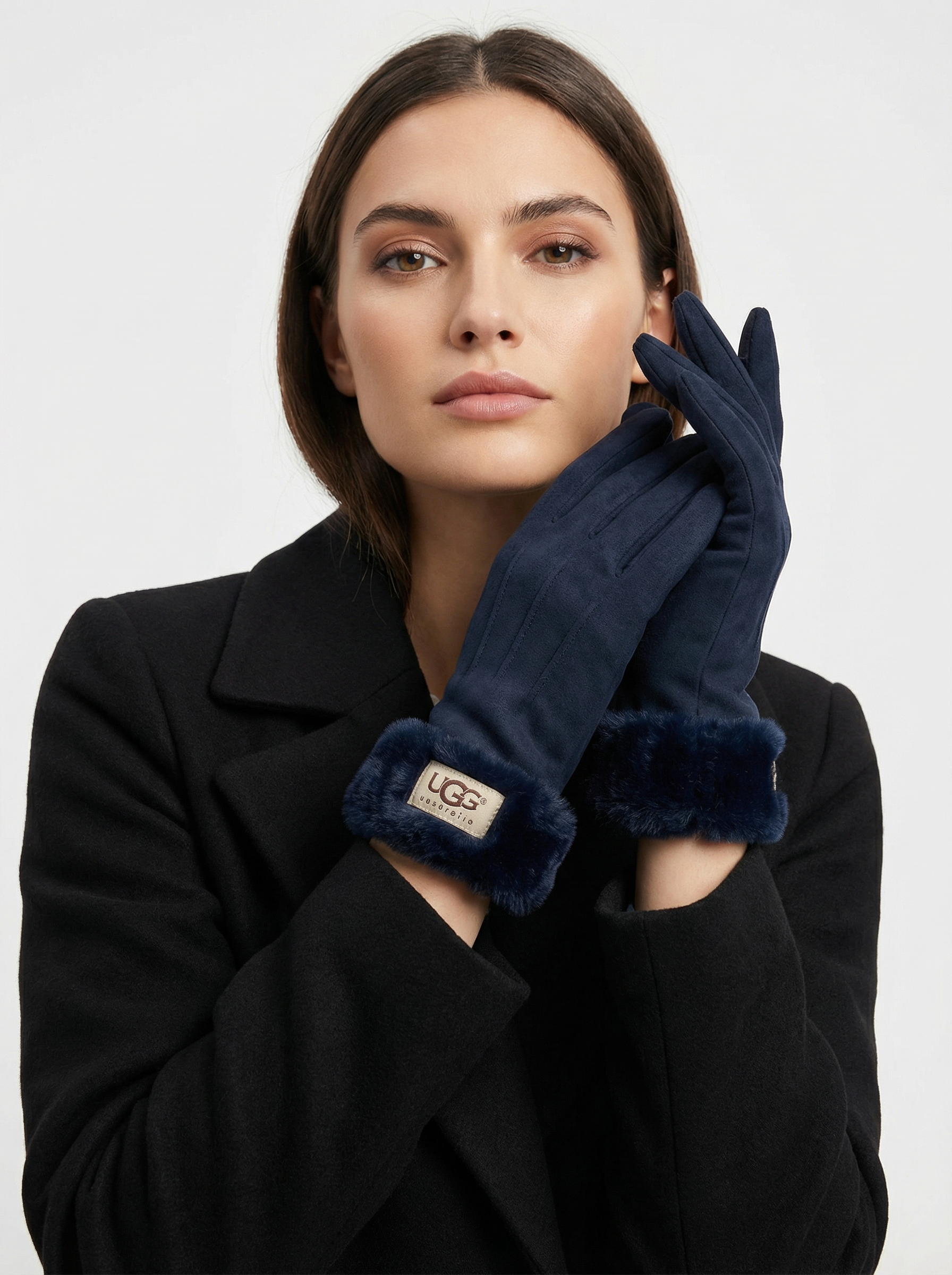UGG Australia Women's Suede Gloves with Faux Fur Trim