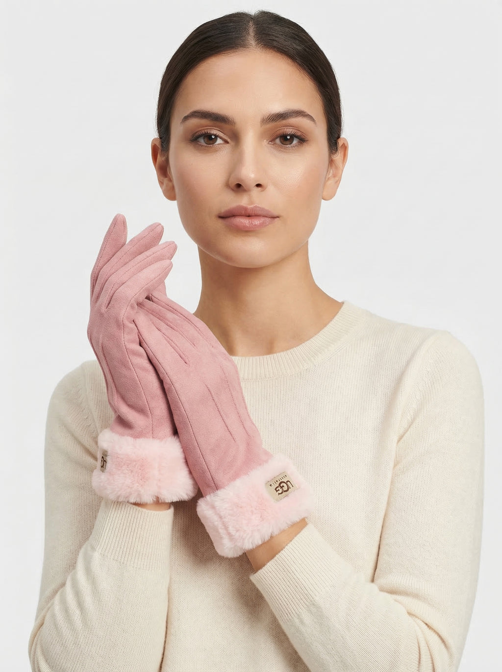 UGG Australia Women's Suede Gloves with Faux Fur Trim