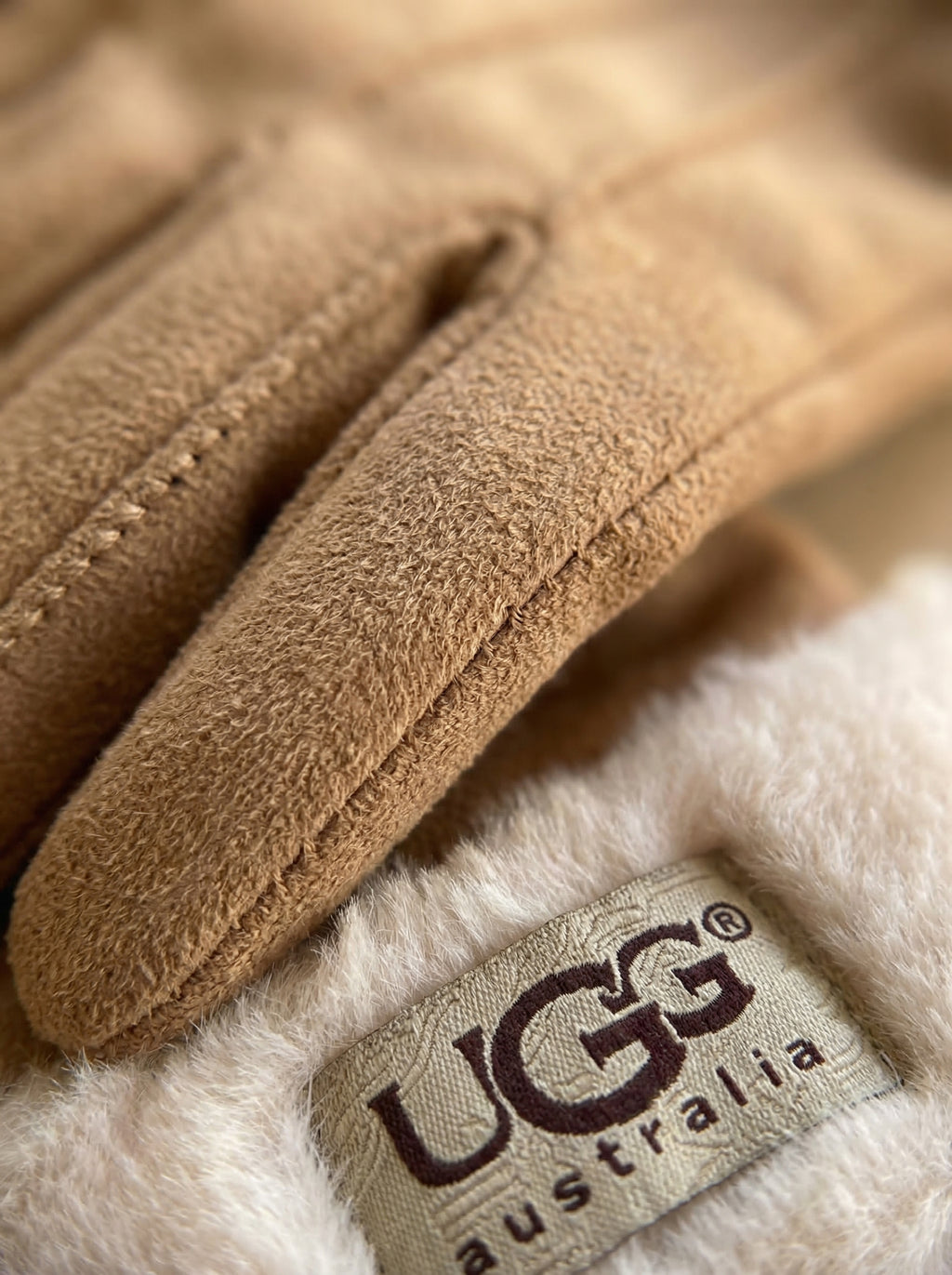 UGG Australia Women's Suede Gloves with Faux Fur Trim