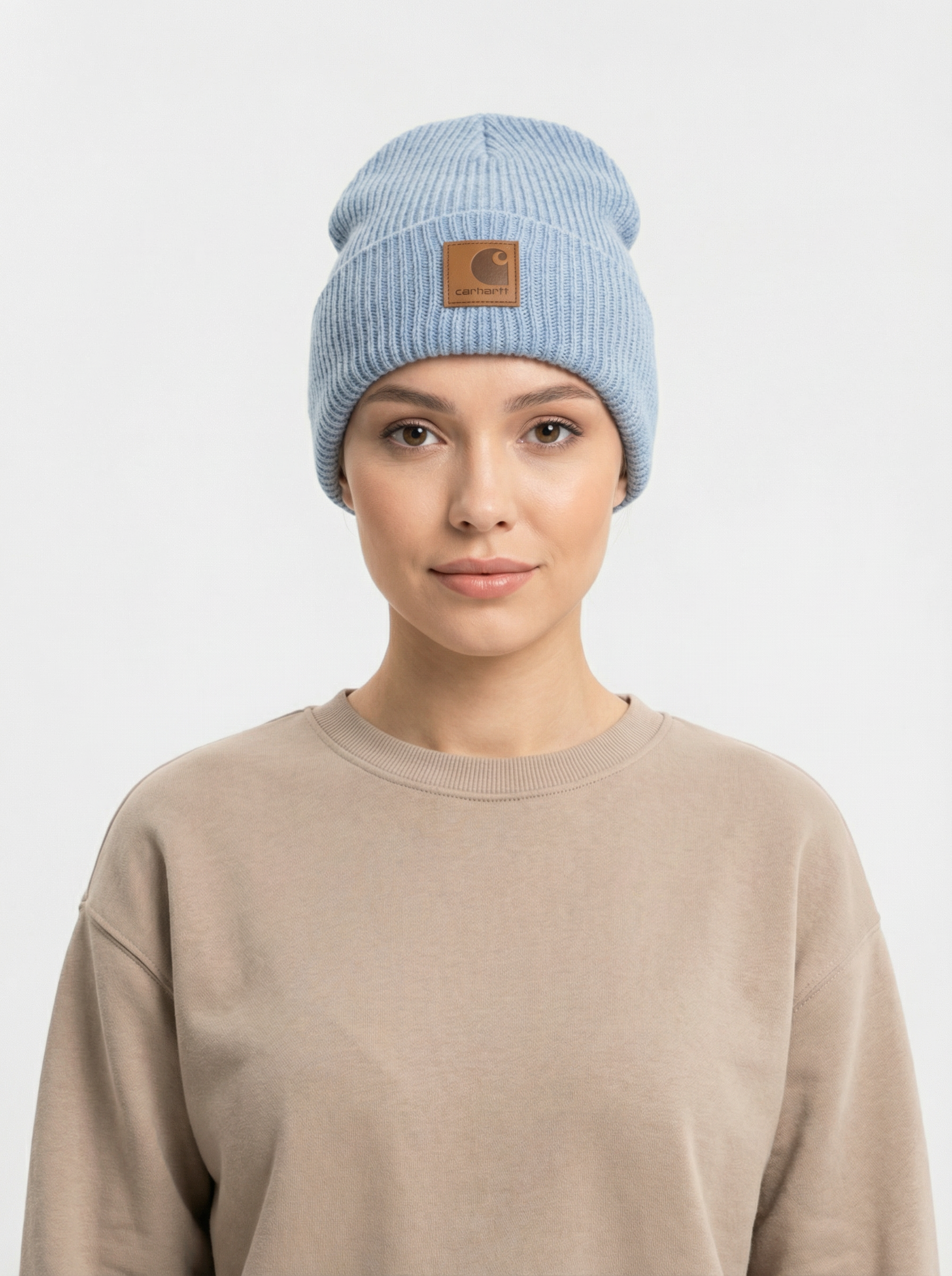 Carhartt WIP Essential Ribbed Knit Beanie with Brown Logo
